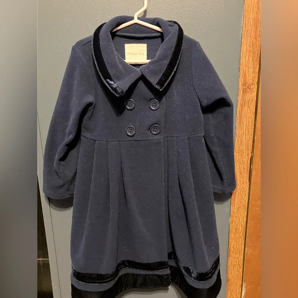 Copper Key Girls Dress Coat Navy Blue with Trim 4/5
